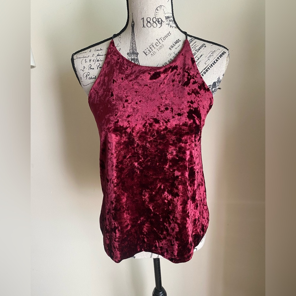 Necessary Objects vintage 90s red burgundy crushed velvet tank top